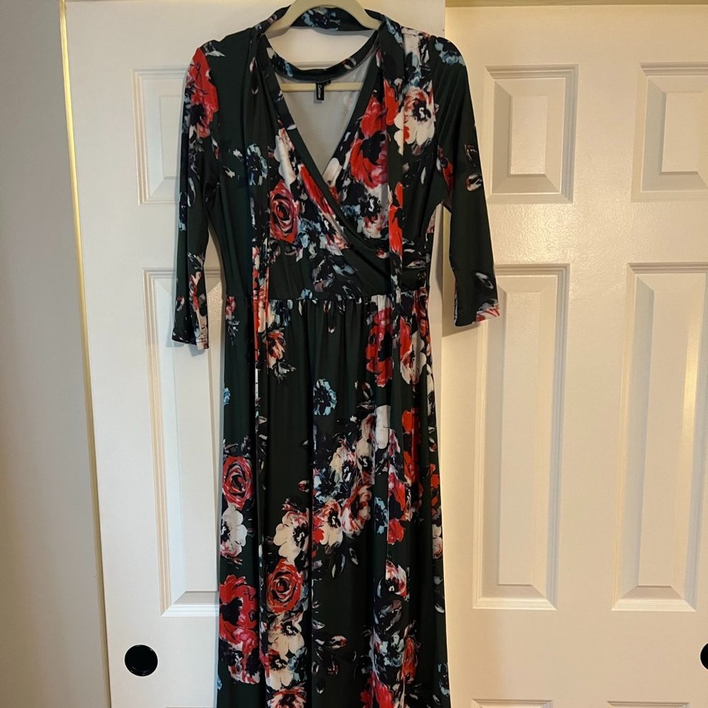 Green Floral Wrap Top Maxi Dress